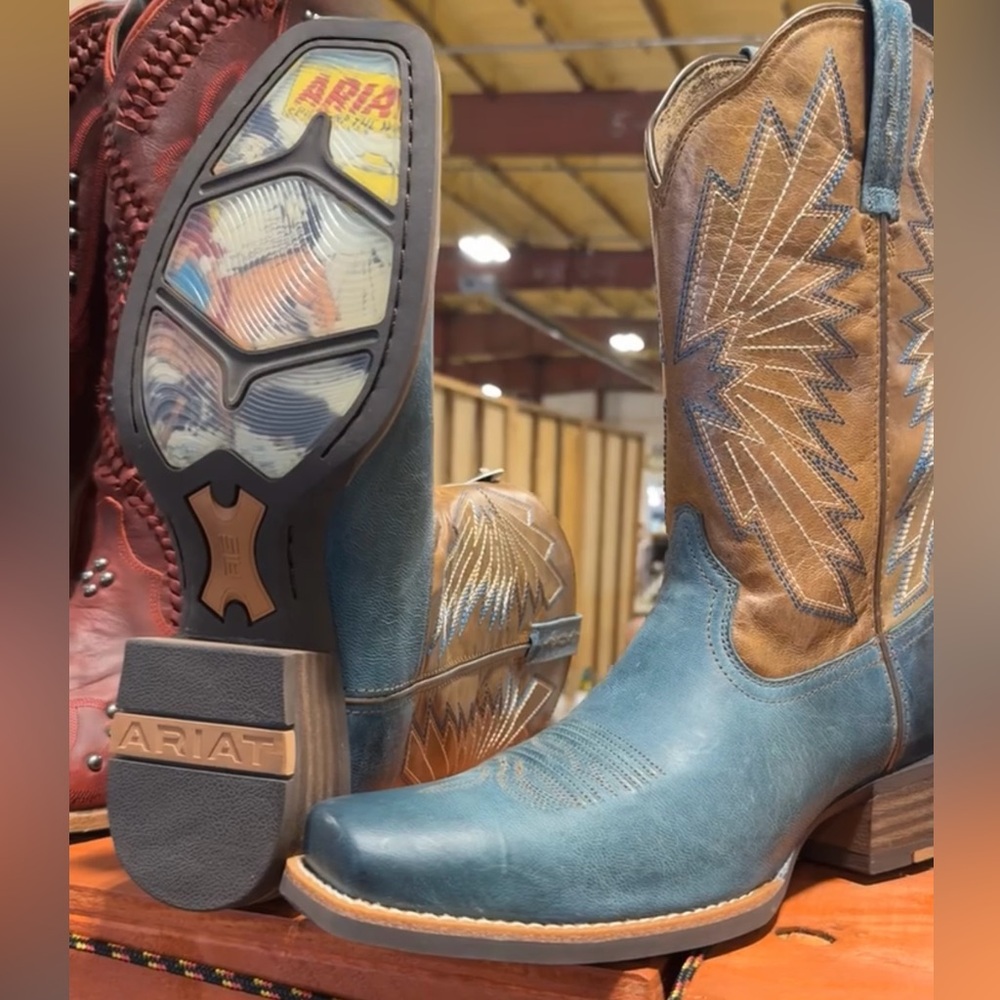 Women’s Brown And Turquoise Metallic Western Cowboy Boots with Cowboy Bottom